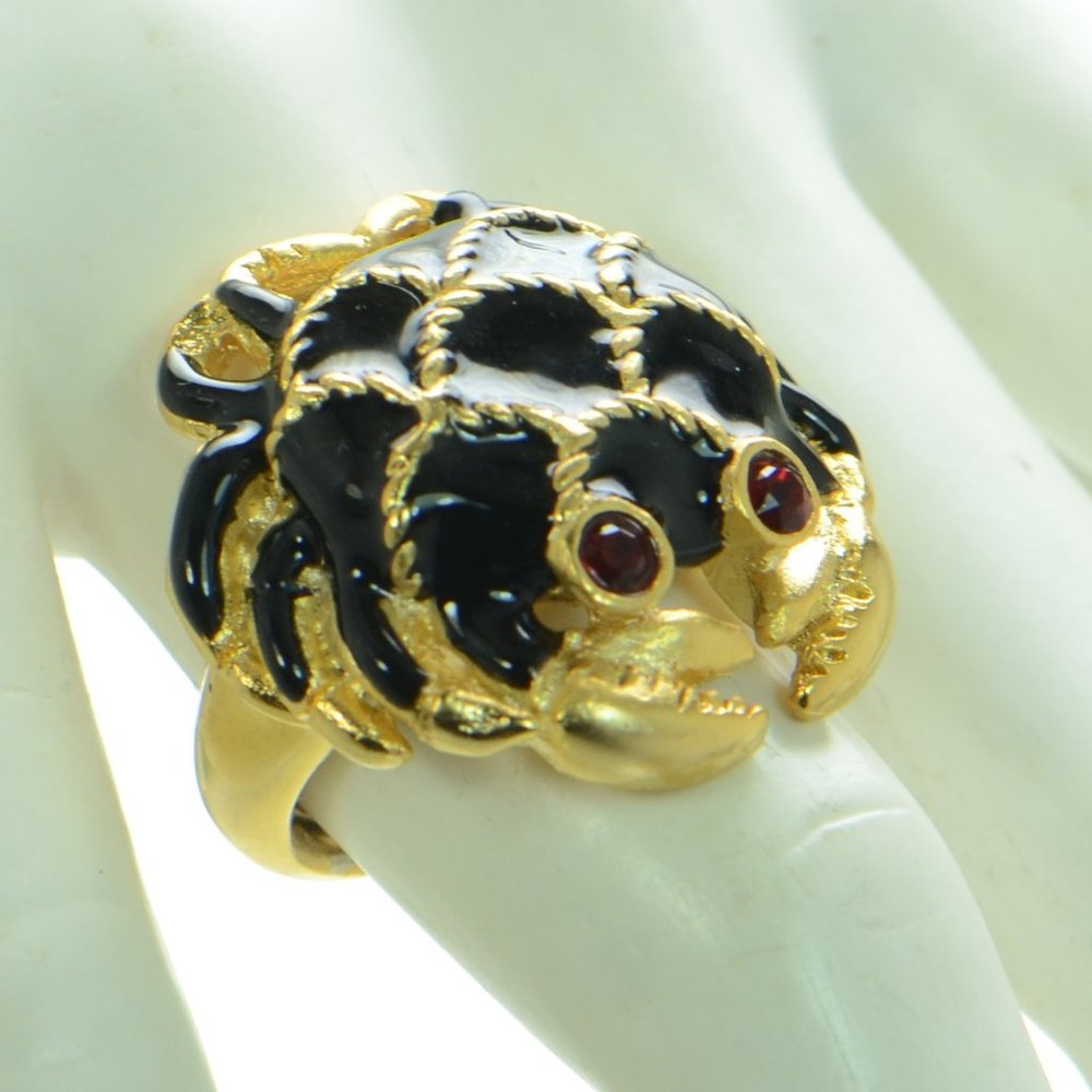 Kenneth Jay Lane FVX  KJL 22K Gold-Plated, Enamel & Faux Ruby Crab Ring